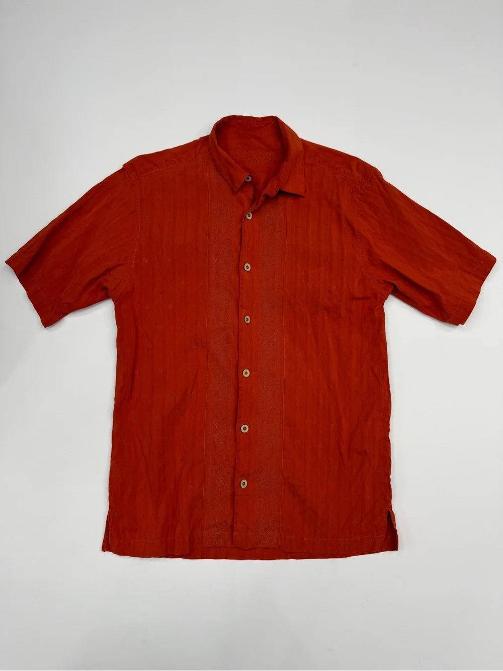 Tommy Bahama Men's 100% Silk Embroidered Short Sleeve Camp Shirt Burnt Orange